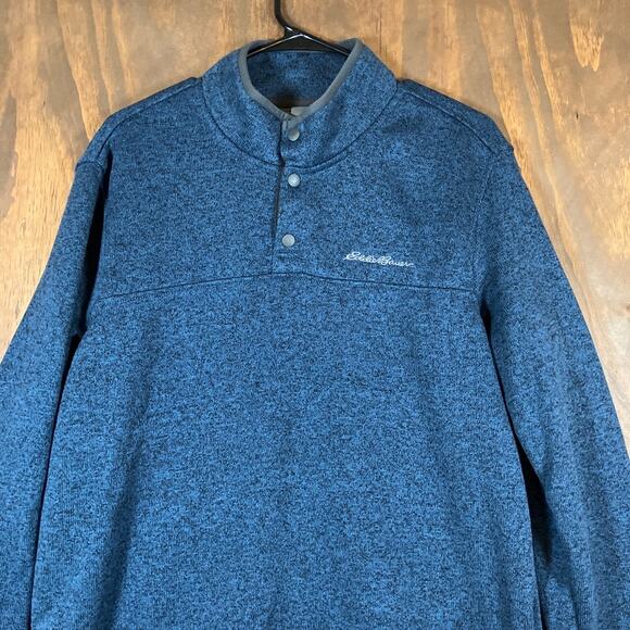 Eddie Bauer Mens Sweatshirt Blue Radiator Fleece Snap Mock Neck Long Sleeve L - Picture 2 of 12